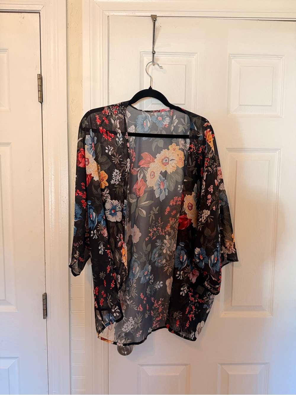Sheer Black Floral Kimono Cardigan